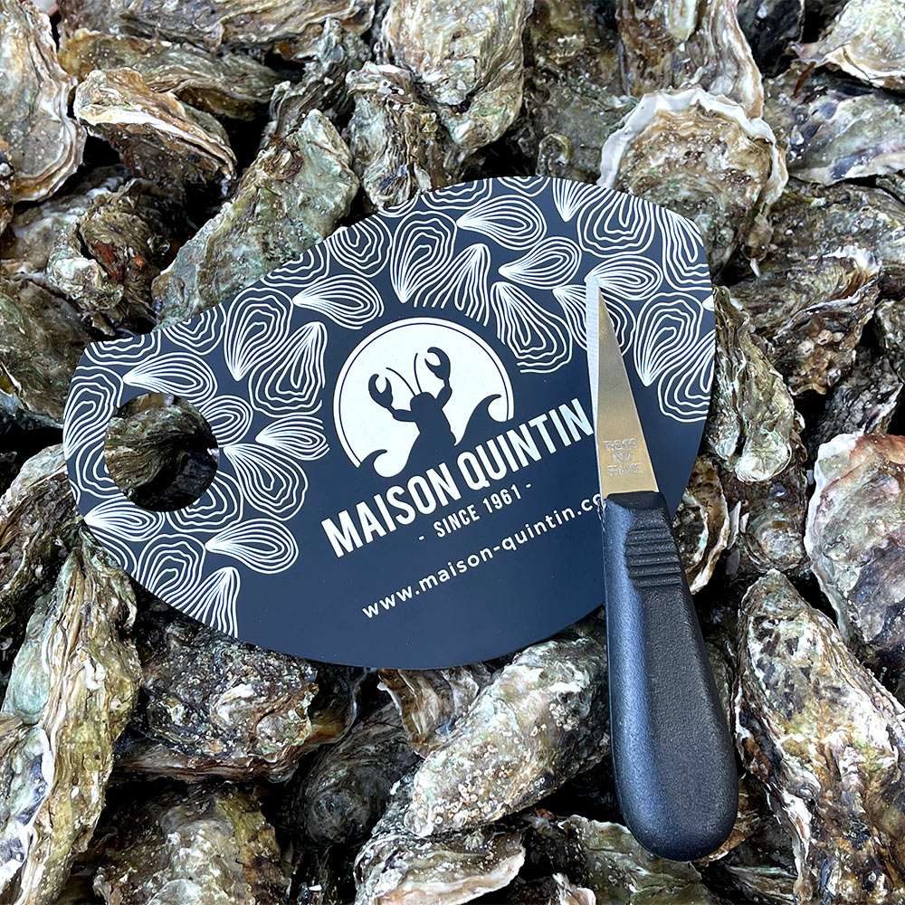 Couteau à huitres et protège main avec logo Maison Quintin