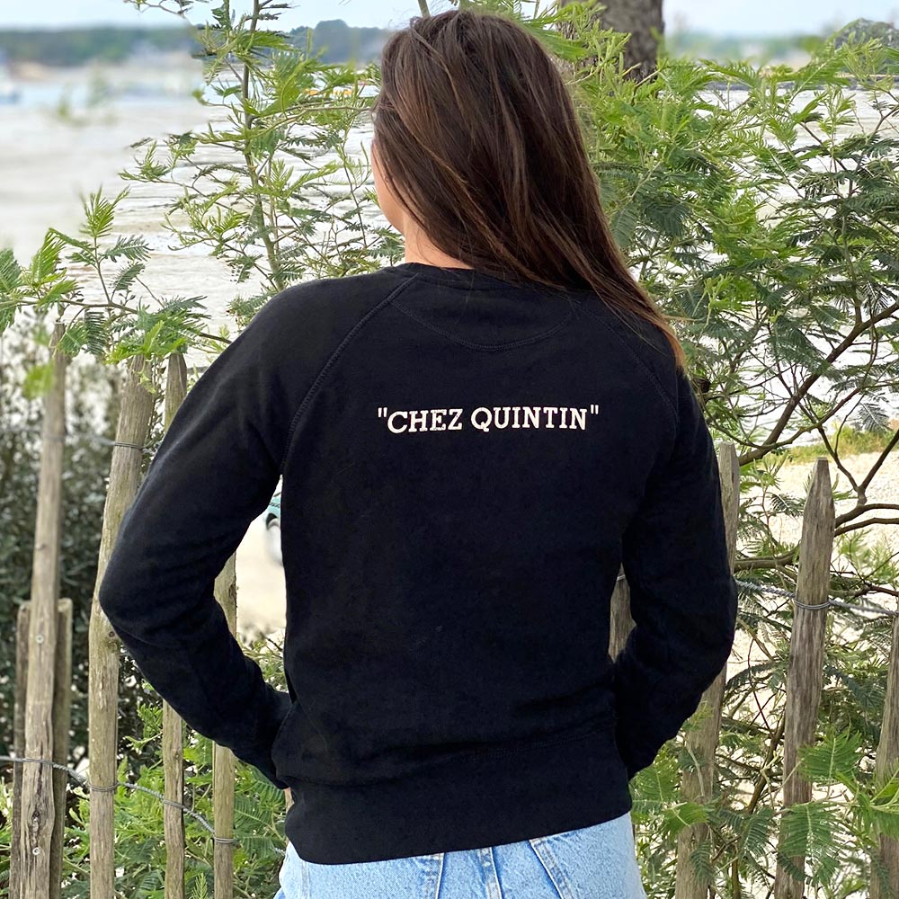 Sweat noir col rond femme Chez Quintin