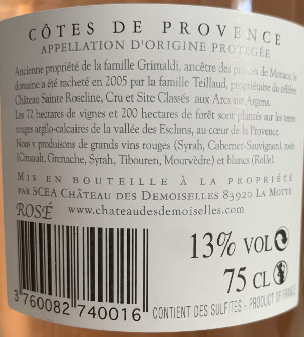 Étiquette Côtes de Provence Chateau des Demoiselles